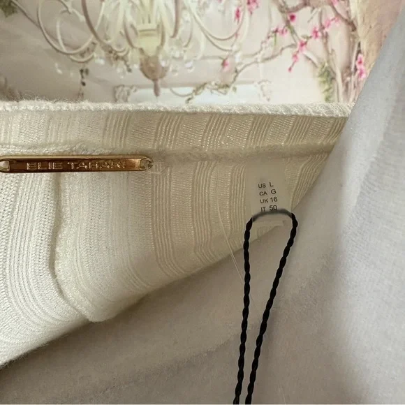 NEW Elie Tahari Cream Ribbed Long Sleeve Dress in Winter White - Picture 10 of 11